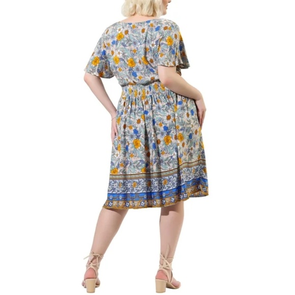 Plus Size Summer Floral Boho Classy Smocked Midi Dress 1X - Picture 3 of 9